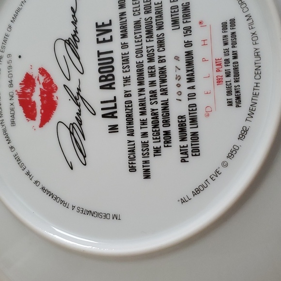 Marilyn Monroe "All About Eve" by Chris Notarile Delphi 8.5" Collector Plate.  - Picture 6 of 6
